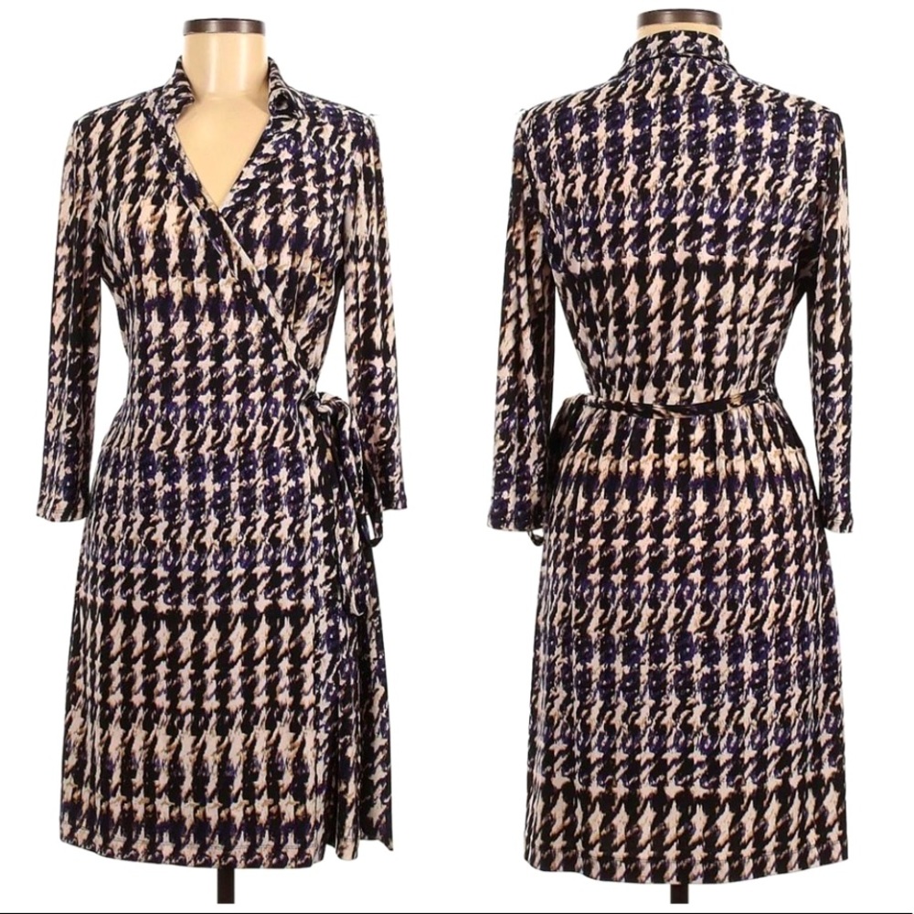 Nine West Purple Houndstooth wrap dress